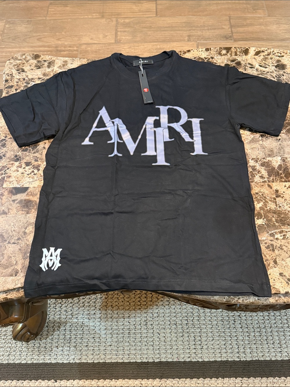 AMIRI Black Crewneck T-Shirt with Silver/Gray Logo